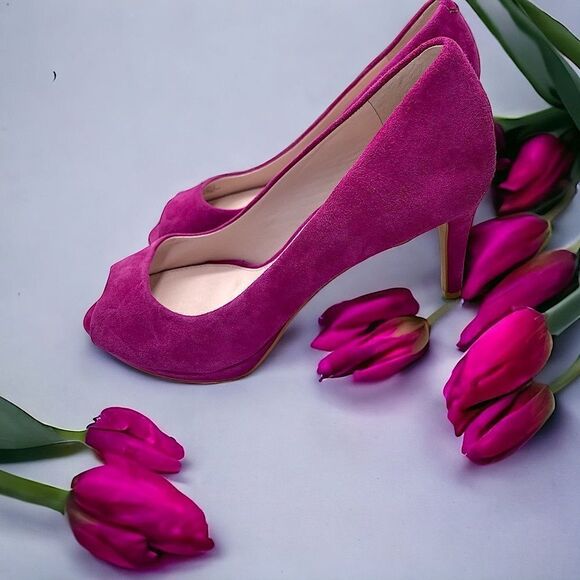 Vince Camuto l Authenticated Heel l Fuscia Suede l Peep Toe l Stiletto Heel 6.5 - Picture 1 of 11